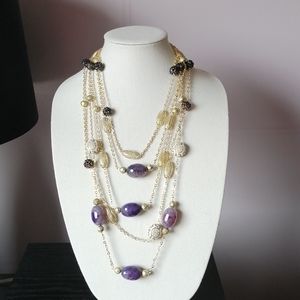 Genuine Agate Purple Beads Goldtone Necklace by Amrita Singh